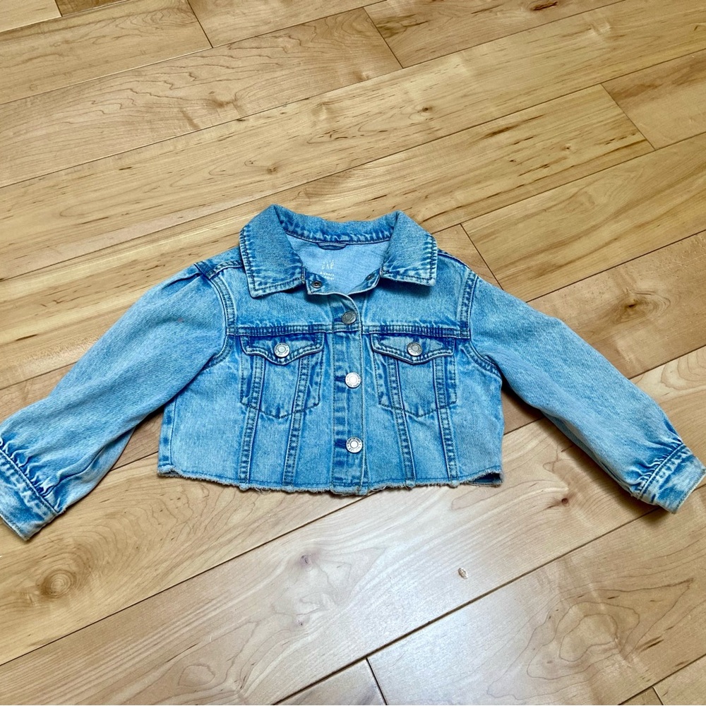 Kids girls on trend acid wash Denim button down crop jeans Jacket 4T
